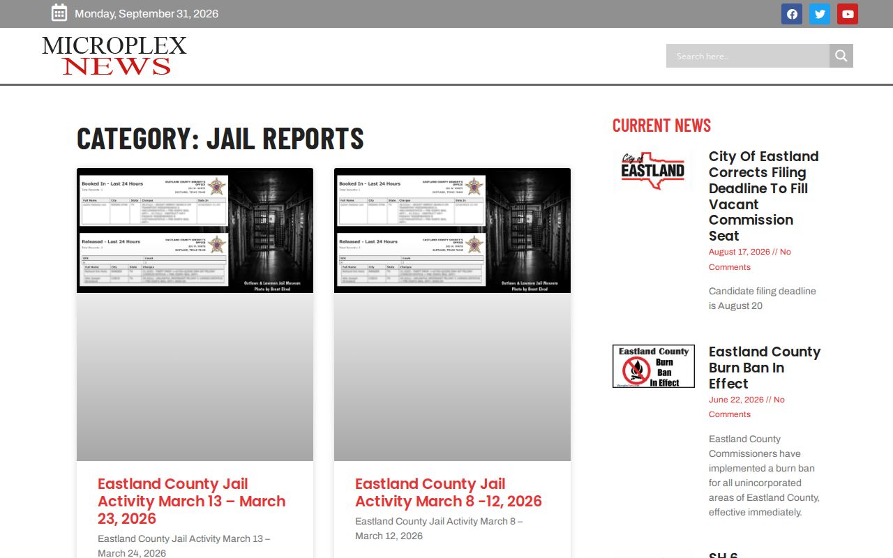 Eastland County booking report archive from Microplex News